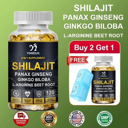 Shilajit 3500mg with L-Arginine & Beet Root, Supports Energy Production, Circulatory Health, Immune Function & Daily Performance