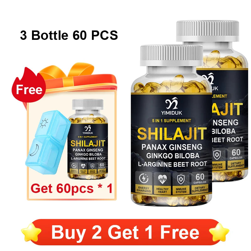 Shilajit 3500mg with L-Arginine & Beet Root, Supports Energy Production, Circulatory Health, Immune Function & Daily Performance